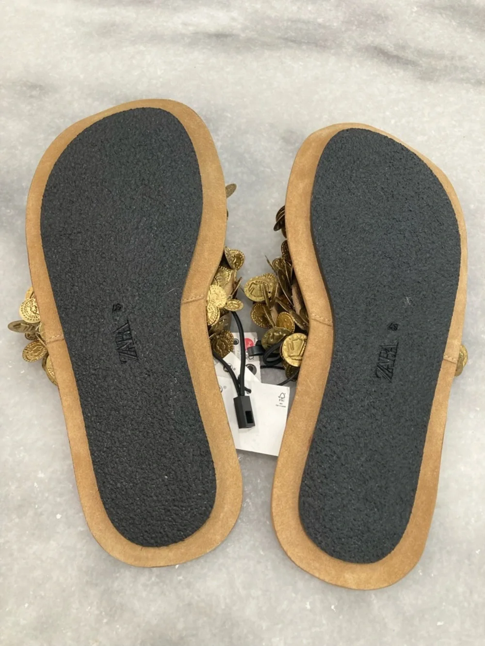 ZARA Gold Coin Suede Sandals NWT - Picture 7 of 9